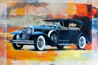 Shan Amrohvi, Oil on Canvas, 24 x 36 inch, Vintage Car painting, AC-SA-045